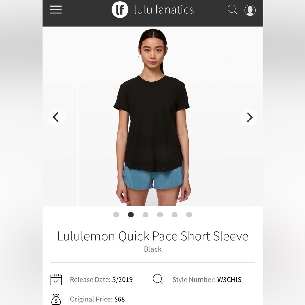 Lululemon Quick Pace Short Sleeve in Black Size 6